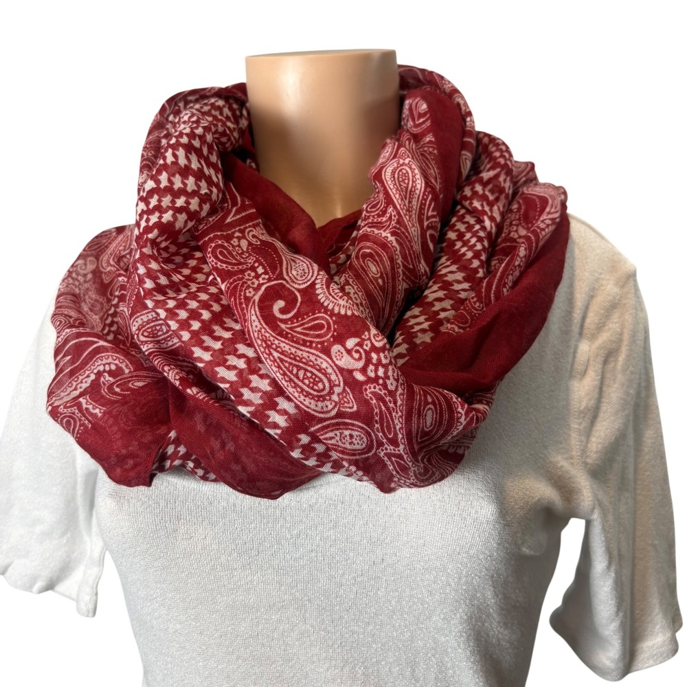 Charlotte Russe Infinity Scarf Red Paisley And Houndstooth Dark Academia - Picture 2 of 6